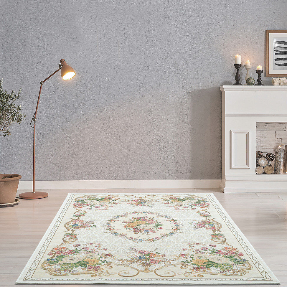Lily Manor Noeline Floral Machine Woven Area Rug Ivory;Beige Rectangle 120 x 180cm