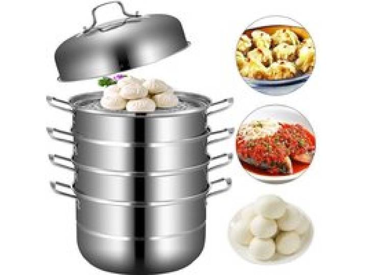 VEVOR Cu ur Vapeur 5 Niveaux Acier Inoxydable 30 cm Chaque Niveau Empilable 8 5 cm 3 Pots à Vapeur Marmite 16 5 cm Couvercle Su A49