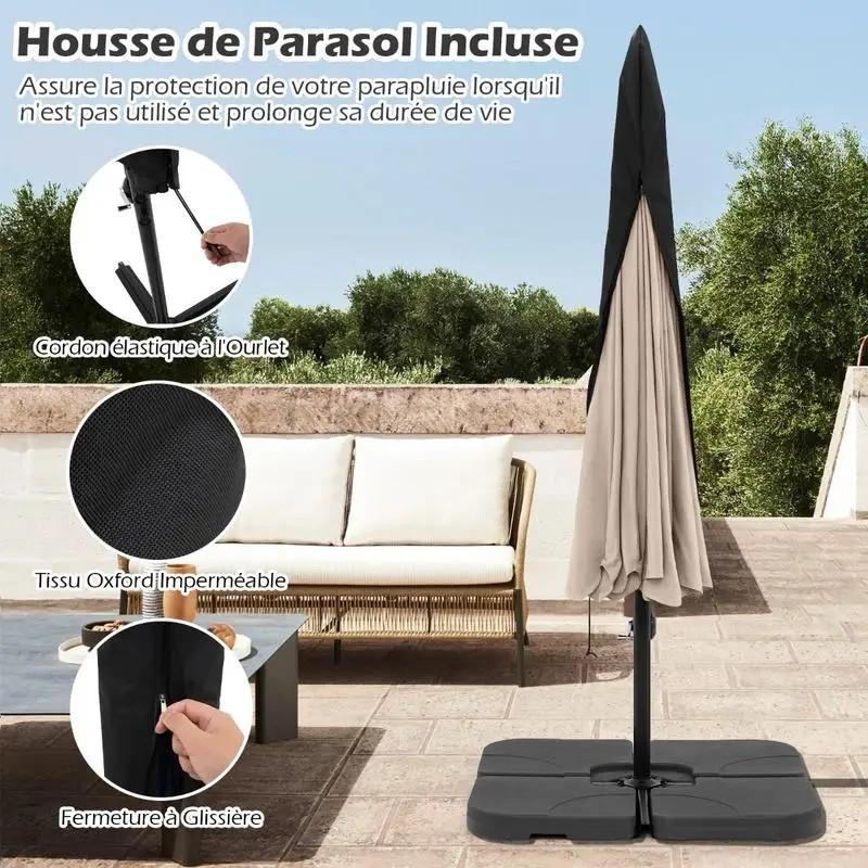 Hängender Cantilever-Sonnenschirm mit Hülle und Neigungsverstellung Beige
