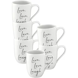 BECHER MIT HENKEL 'LIVE LOVE LAUGH' Statement weiß 290 ml 6er Set