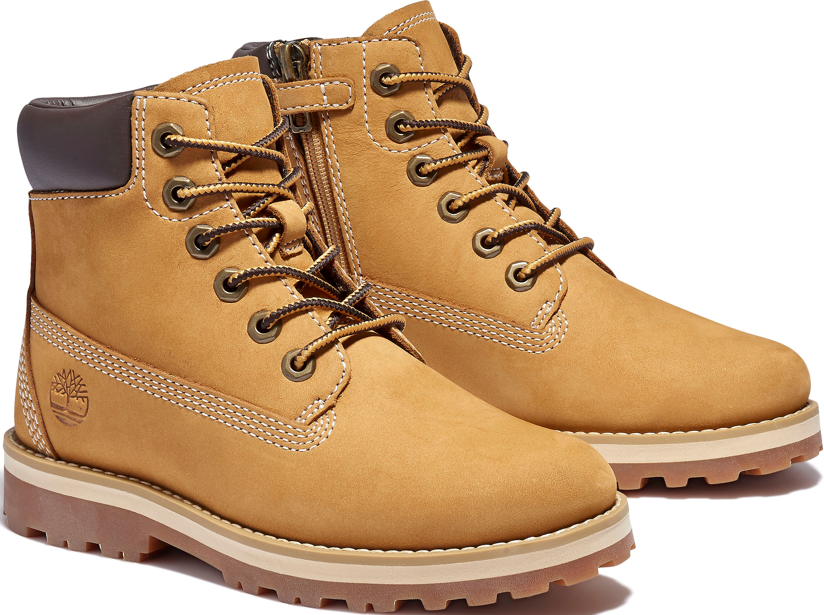Schnürboots TIMBERLAND "COURMA KID - MID LACE BOOT", Jungen, Gr. 36, Synthetik, gelb (hellbraun), Leder, Schuhe Schnürboots, Winterstiefel, Schnürstiefel, Winterschuhe hellbraun 36, Synthetik