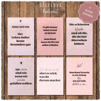 KEITCARDS Postkarten Selflove, Achtsamkeit Grußkarten im Set, 6 Karten