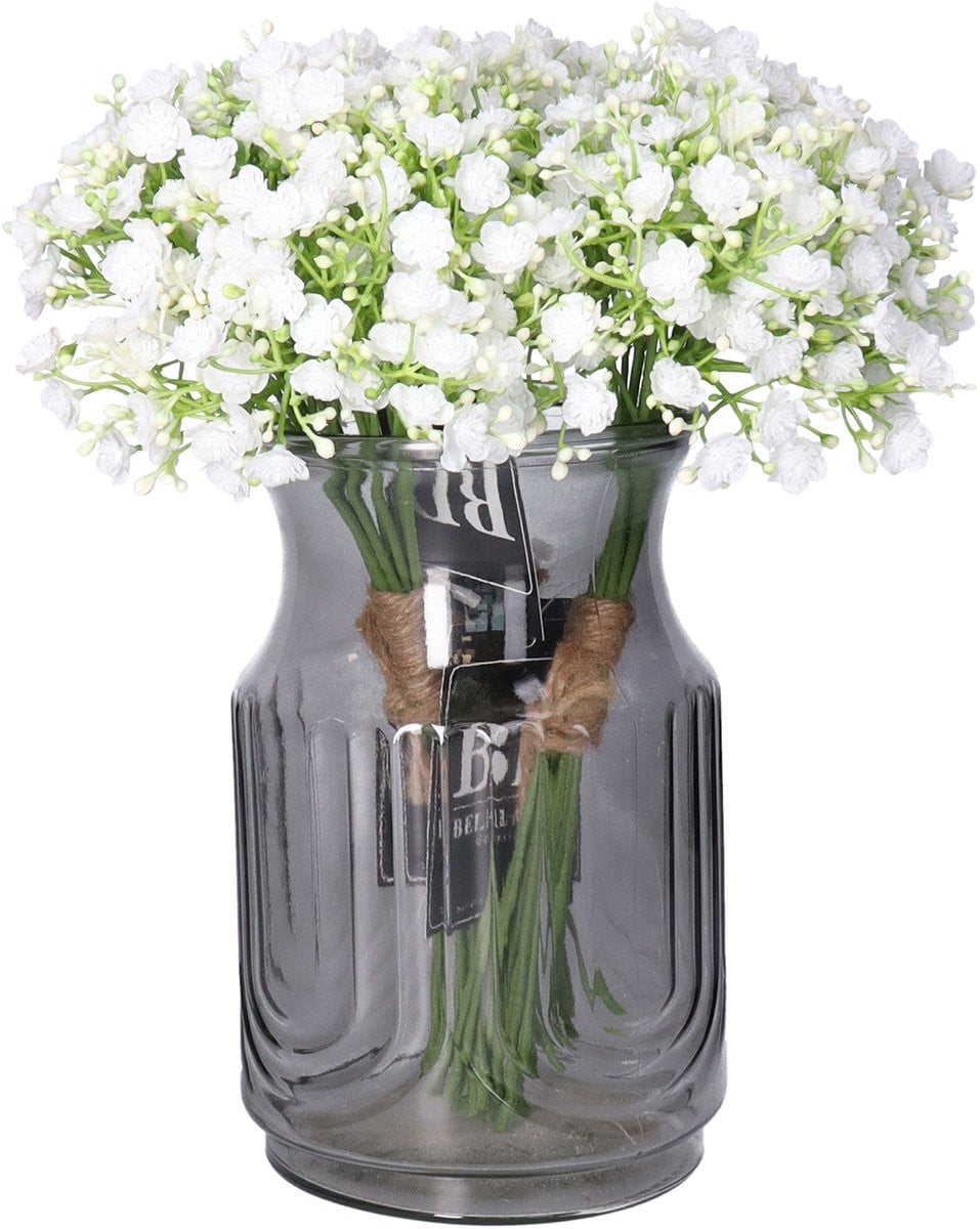 Bellatio Design Kunstbloemen boeket Gipskruid - 2x - Wit - 33 cm