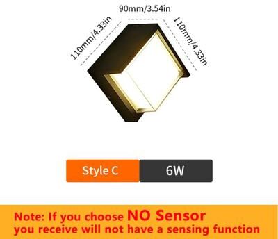 Inspire Curations LumaGuard Motion Sensor LED Wall Light Waterproof Outdoor Wall Light IP66 style C 6w Warm White With Sen