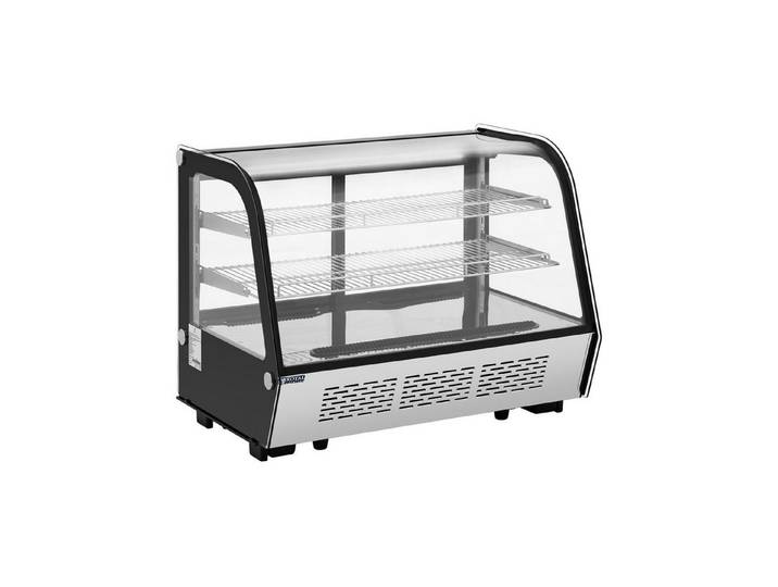 Royal Catering Kühlschrank RCCC-160ST, 69 cm hoch, 57 cm breit, Kühlvitrine 160 L Kuchentheke 3 Ebenen Kühltheke Edelstahl + Glas 2 -