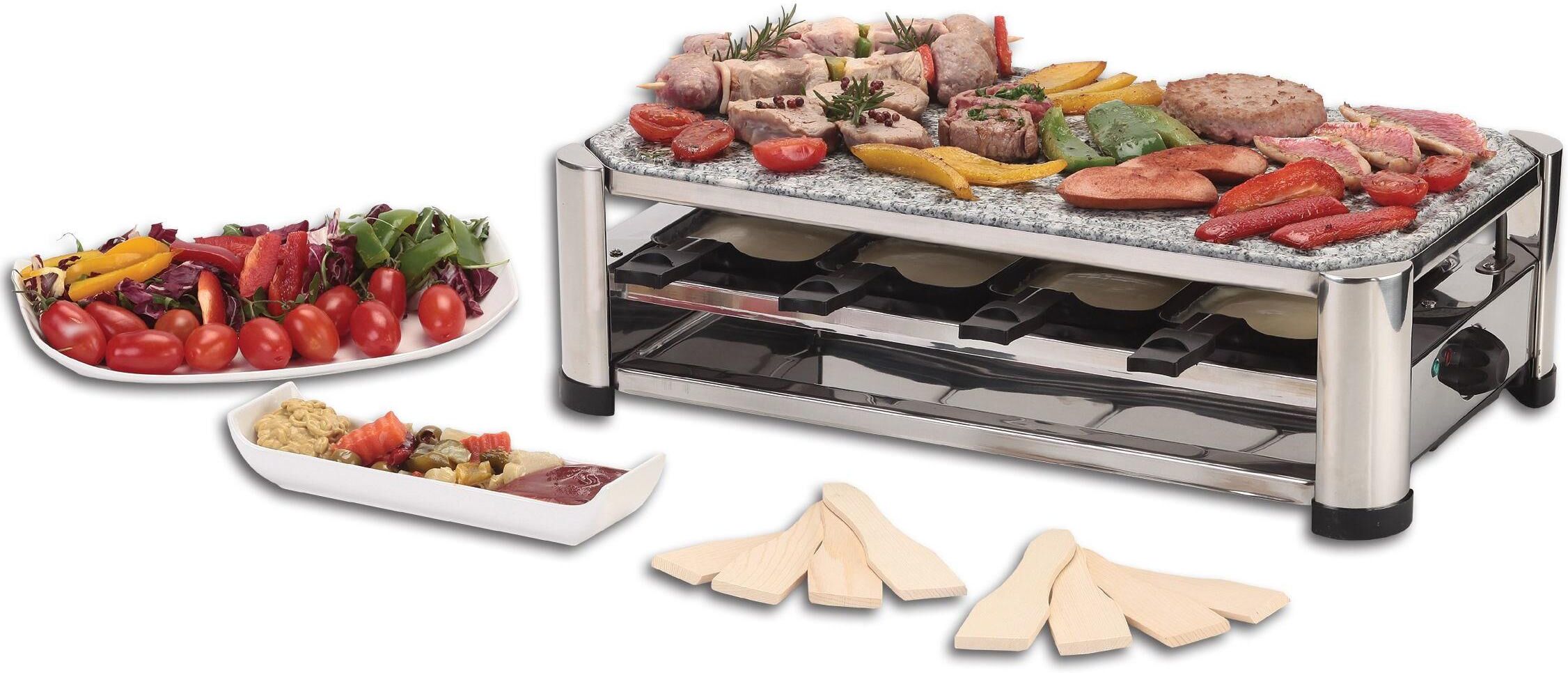 Raclette OHMEX "Raclette Grill 4 in 1", grau (silberfarben, grau, schwarz), Raclettes, Raclette silberfarben, grau, schwarz Einheitsgröße
