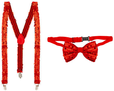 Set Hosenträger & Fliege "Pailletten", rot