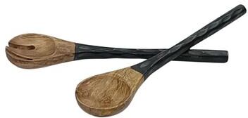 BIDK Home Set of 2 Wooden Carved Salad Servers Natural & Black -ST - Black & Natural - Black & Natural
