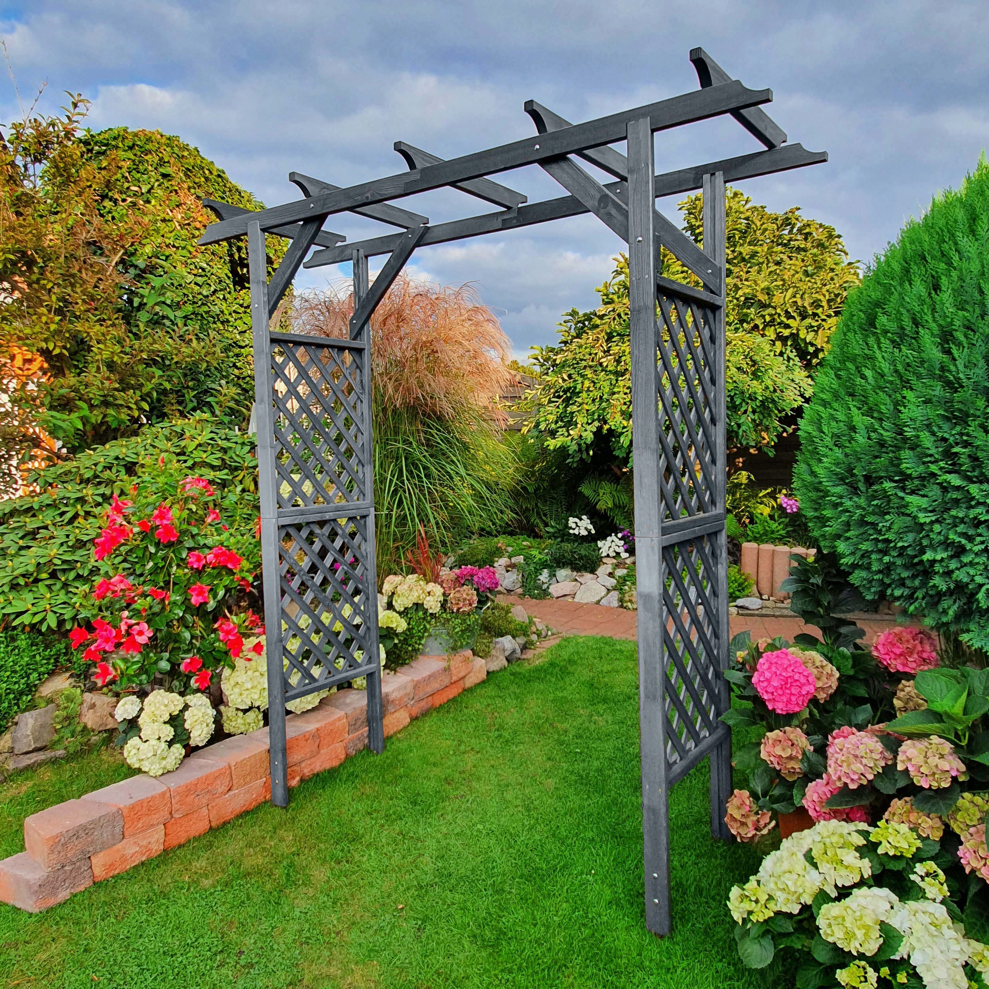 Rosenbogen PROMADINO "Bamberg", grau, B:139cm H:200cm T:65cm, Holzwerkstoff, Rankhilfen, Pergola ohne Pflanzkästen, BxTxH: 139x65x200 cm