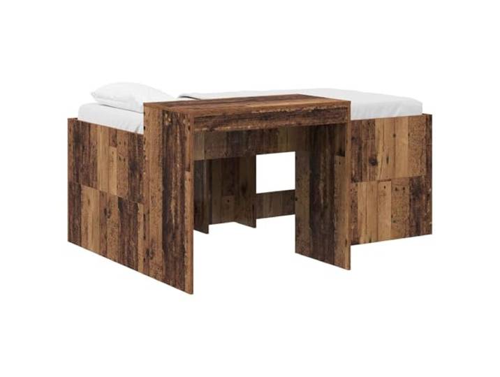 PUGYNBK Hochbett mit Schreibtisch aus Altholz Stabiler Lattenrost, handwerkliche Eiche, einfache Montage, modernes Design für Schlafzimmer
