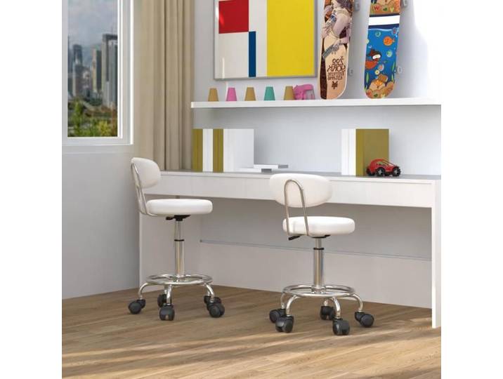 YIYI. LOT DE 2 - TABOURET DE BUREAU AVEC DOSSIER - ROTATIF À 360° - CUIR PU - 34*34*69-83 5 CM - BLANC