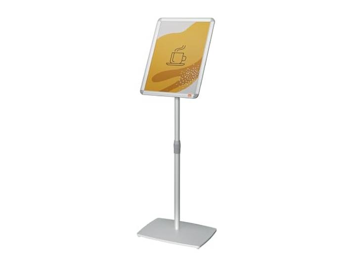 Nobo Présentoir Cadre A3 sur Pied – Clipsable Réglable 79-135cm Rotatif Portrait/Paysage Anti-Reflet pour Mairie École Bureau – Argent - 1902384