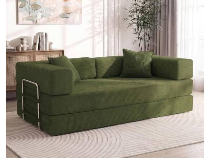 Vipbear Modular Schlafsofa 200cm, 5-in-1 Boneless Couch Wohnzimmer Grün Bodensofa Bed, Hochdichter Schaumstoff, Umwandelbares Vielseitig 3-Sitzer Schlafsofa mit Schlaffunktion, Keine Montage