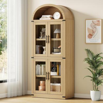 Garvee "71.65"" Arched Kitchen Pantry Cabinet w/ Glass Doors"