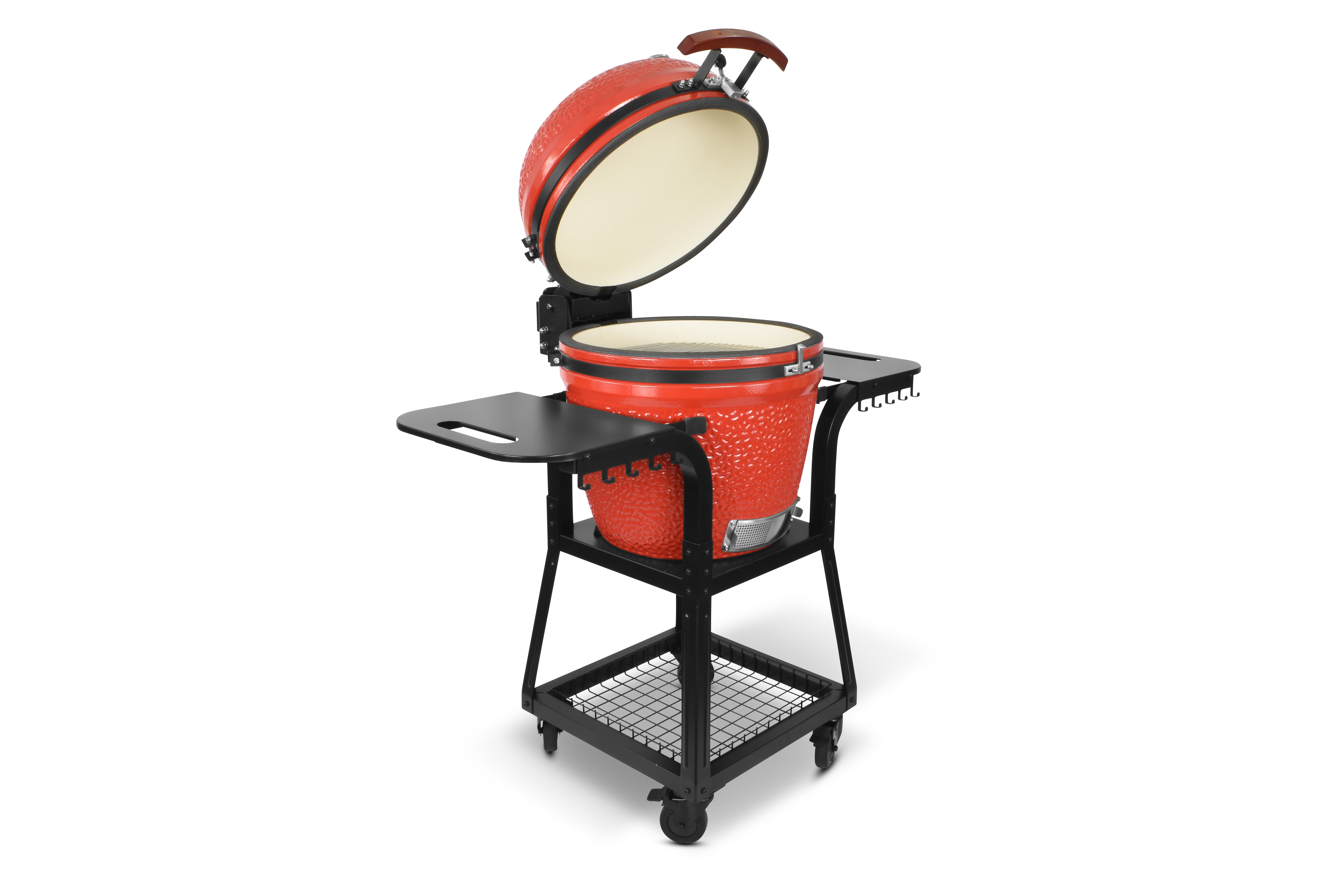 Kamado SE-22TR Grill mit Trolley Rot 56cm Grilldurchmesser BBQ Keramik Holzkohlegrill Grill mit Holzkohle