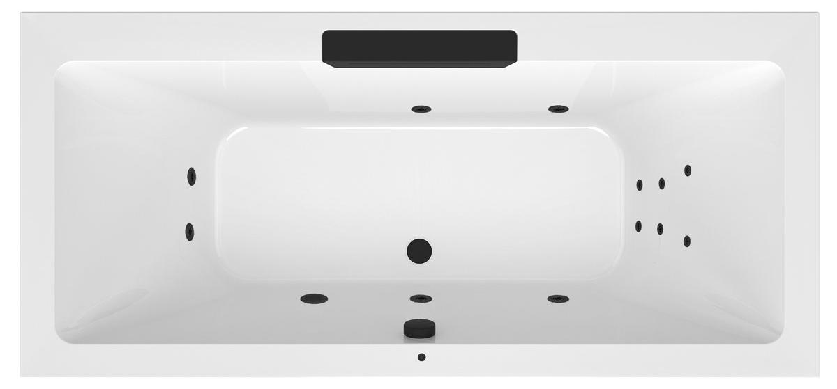 Polysan CASCATA Whirlpool-Badewanne, 185x85x45cm, Kaskade Schwarz, Attraction Hydro, Chrom