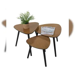 Möbilia Beistelltisch dreieckig 50x50cm | Platte MDF | Paulownie-Furnier natur | Beine Pinie schwarz | B50xT50xH40 cm