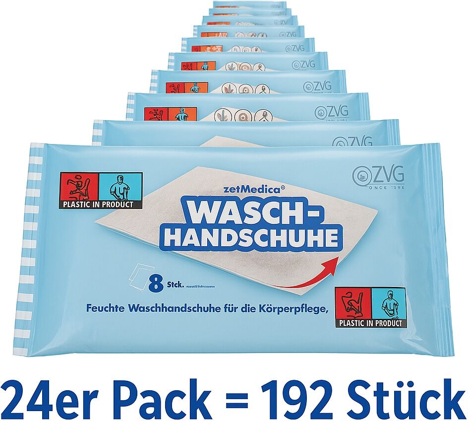 Axis ZVG zetMedica Feuchte Waschhandschuhe, 24er PACK , Parfümfrei, pH-neutral, 192