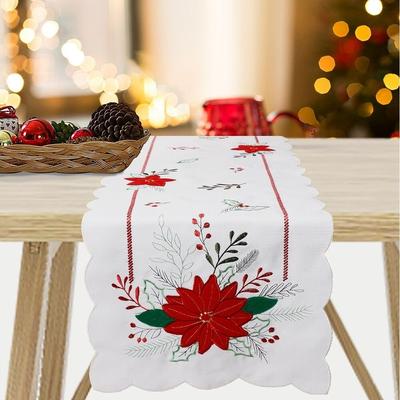 "STP Goods Red Poinsettia Flower Table Runner - 13 x 60"""