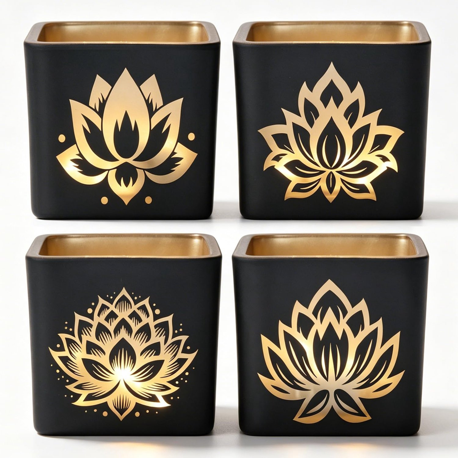 Luxento Theelicht kaarsenhouders set van 2 - zwart - lotus design