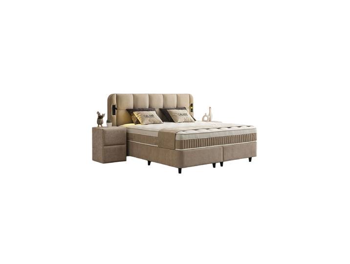 Premium Boxspringbett „Calma“ inkl. Matratze & Topper Beige 160 x 200 cm SCANDIBEDDING