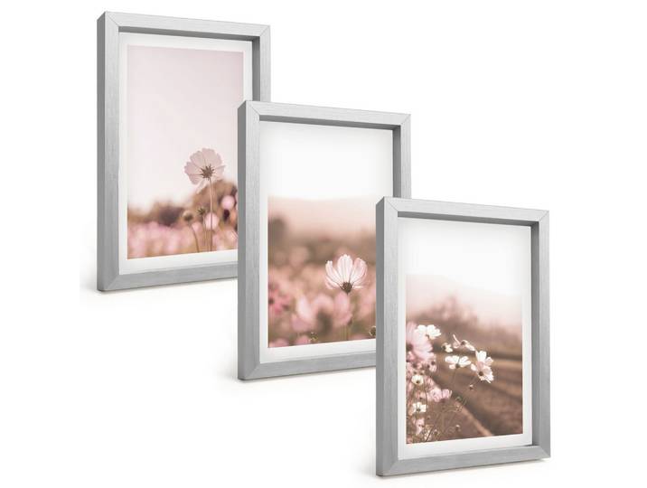 BILDER SET 3er Set - 20x30 cm Silberner Rahmen - Sommerlandschaften mit Wildblumenwiesen