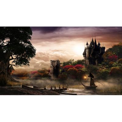 Fototapete PAPERMOON "Mystery Lake und Castle", bunt, B:4m L:2,6m, Vlies, Tapeten