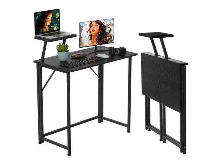 Bureau pliable bureau d'ordinateur pliable avec support amovible 80x45x74cm noir