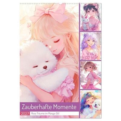 Zauberhafte Momente. Rosa Träume im Manga-Stil (Wandkalender 2027 DIN A2 hoch), CALVENDO Monatskalender