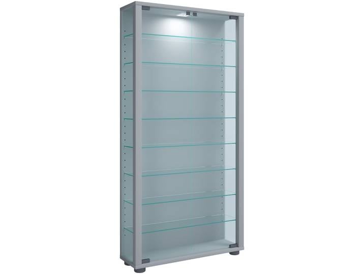 VCM Standvitrine LUMO, silber, Holznachbildung