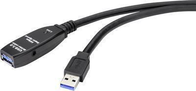 Renkforce USB 3.2 Gen1 USB-A naar USB-A kabel, 10 meter, zwart, RF-4598346