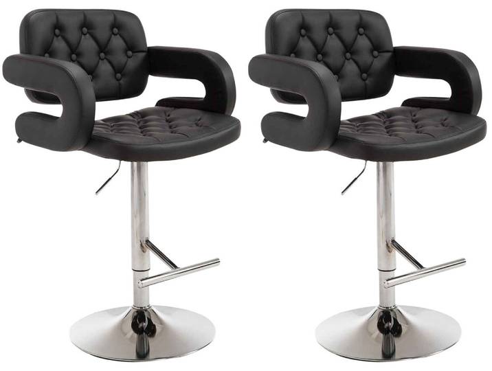 TPFLiving 2er Set Barhocker Dubai Gestell Metall in Chromoptik Kunstleder - Schwarz