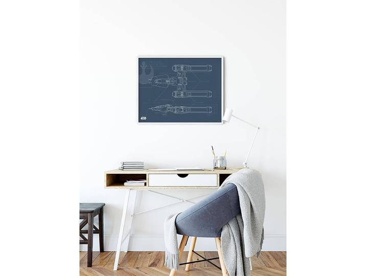 Tableau déco Blueprint Y-Wing Papier photo avec surface satinée et haute résistance à la lumière Multicolore 70 x 50cm