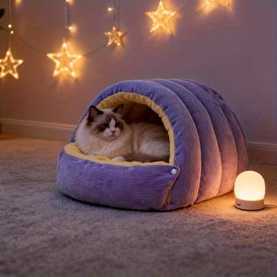 Friendly Fresh Finds Thickening Warm Pet House Cat Bed Sleeping Nest Soft Kittens Cave purple s