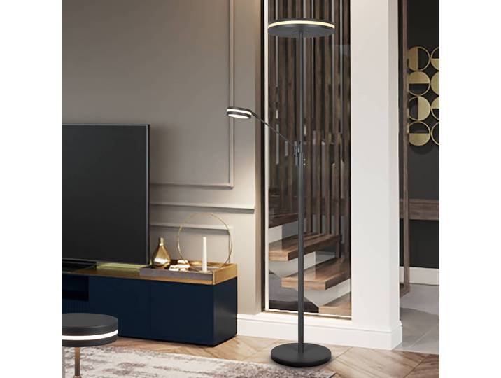 Trio Lighting LED-Deckenfluter Franklin, Leselampe, anthrazit dimmbar, schwarz, für Wohn- / Esszimmer, Metall, Modern, Leselampe