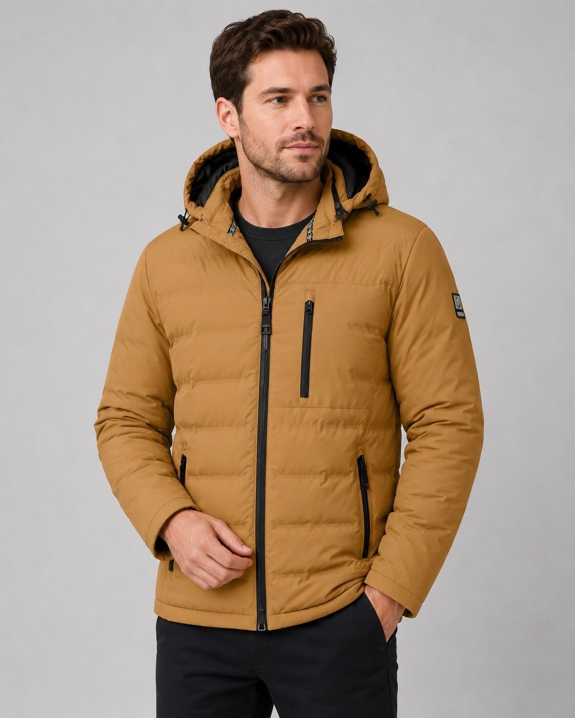 Winterjacke LPO "Justin", Herren, Gr. XL, braun (bone braun), Web, 100% Polyester, regular fit hüftbedeckend, abnehmbar, Jacken Winterjacke, auch in Grossen Grössen bone braun XL