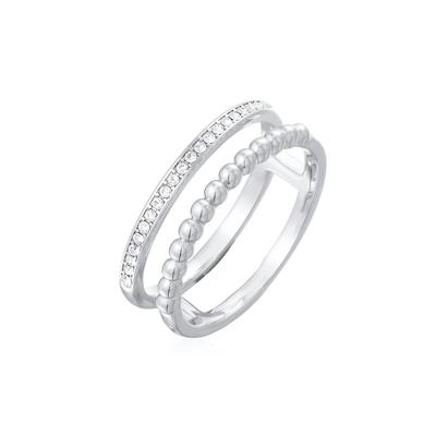 Ring-Set ELLI "Ring Zweireihig Kugel Silberfarben Kristallen" Gr. 54, silber, Fingerringe, Damen, 54,mit Stein, Messing