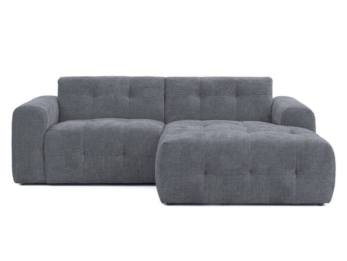Modernes Ecksofa mit Ottomane rechts, mit markanten Steppungen, Chenille in Grau / 21045