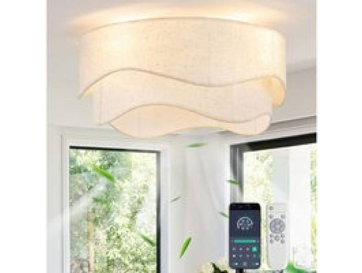 Plafonnier ventilateur SENVIRO 50 x 50 x 24 cm tissu blanc 6 vitesses
