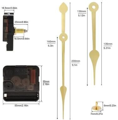 Uplift Picks Silent Quartz Clock Movement Battery Operated Replacement Mechanism 23mm (2 Hand Pointers)