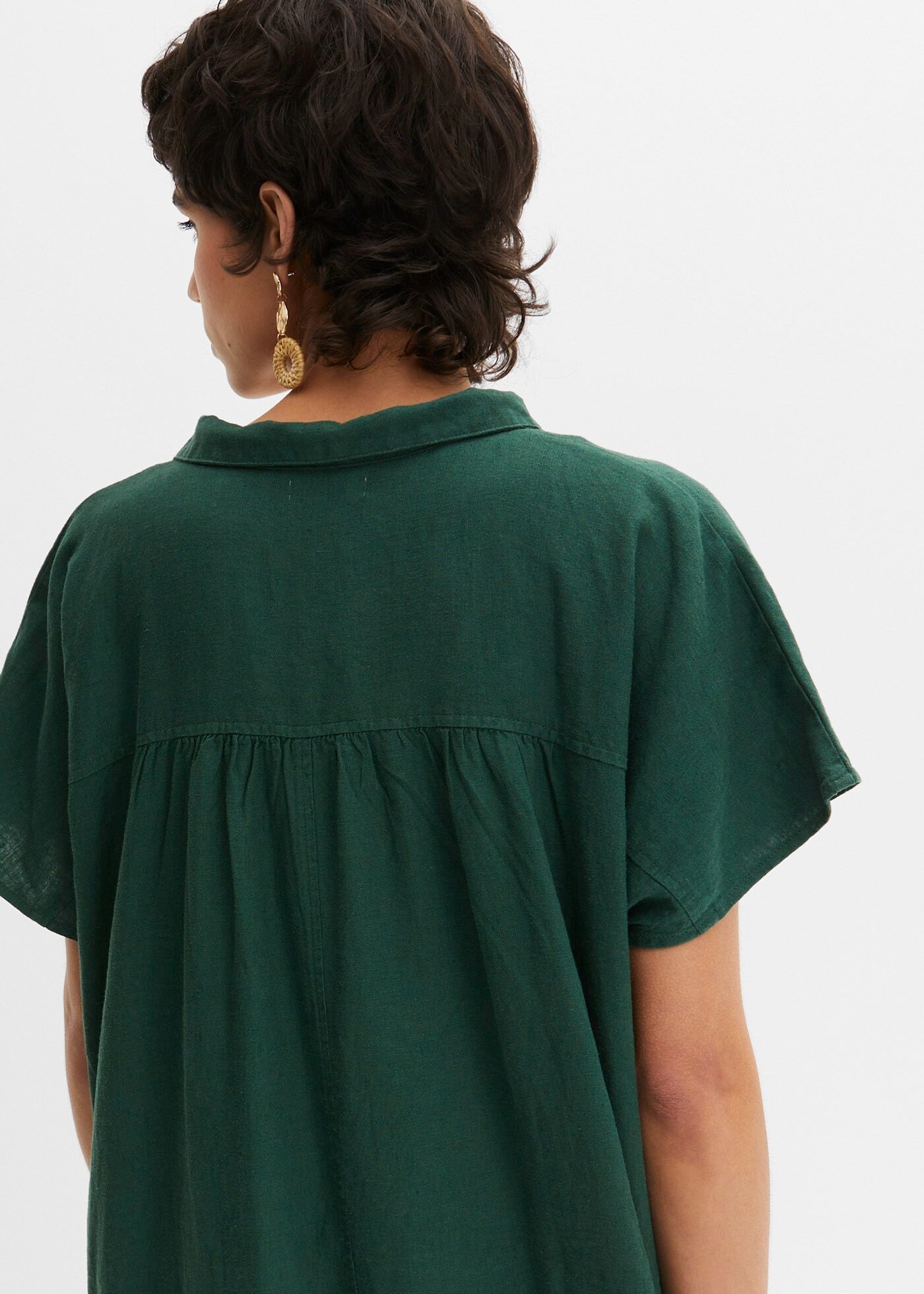 Tunikakleid BONPRIX "Kaftan-Kleid aus leichtem Leinen-Viskose-Mix", Damen, Gr. 40, N-Gr, grün (dunkelgrün), Obermaterial: 55% Leinen, 45% Viskose, bequem, Kleider Tunikakleid, für den Alltag, aus Leinen-Viskose-Mix, weite Kaftan-Form dunkelgrün 40, N-Gr