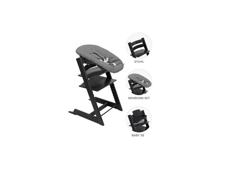 Stokke Hochstuhl-Set Tripp Trapp Bundles, Schwarz, Holz, Buche, 87x65x46 cm, Fußstütze verstellbar, Sitzfläche höhenverstellbar, Bezug abnehmbar, waschbar, Babymöbel, Hochstühle & Zubehör, Hochstühle