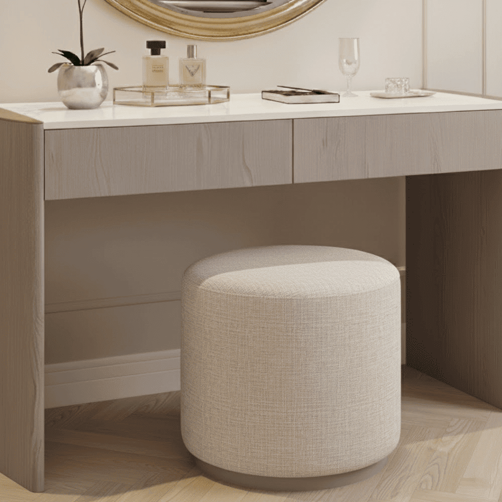 Zendaya Cream Dressing Stool with Washed Oak Base
