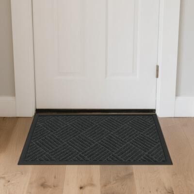Front Door Mat Non-Slip Backing Entry Mat Low Profile Doormat In Grey