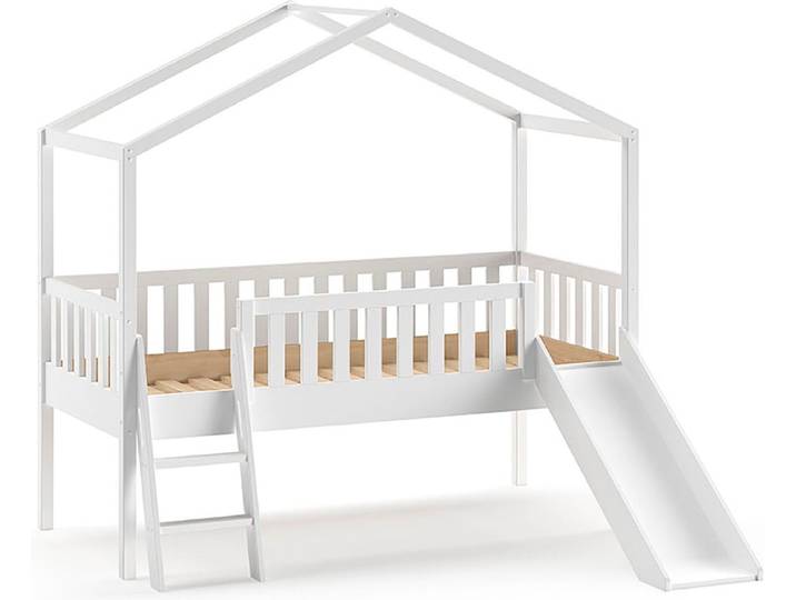Vipack Kinderbed met Glijbaan Dallas 90x200cm - Halfhoogslaper - Kajuitbed - Bed als Huis - Peuterbed - Ledikant - Bedframe Wit