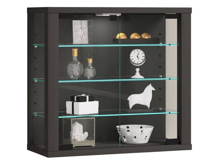 VCM Vitrine Murale Suspendue Vitrosa S Anthracite Verre de Sécurité Trempé Bois 40x43x18 cm