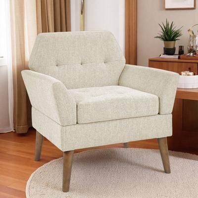 "30.5"" Polyester Modern Lounge Chair with Hand-Tufted Backrest and Sinuous Springs and Solid Wood Legs"