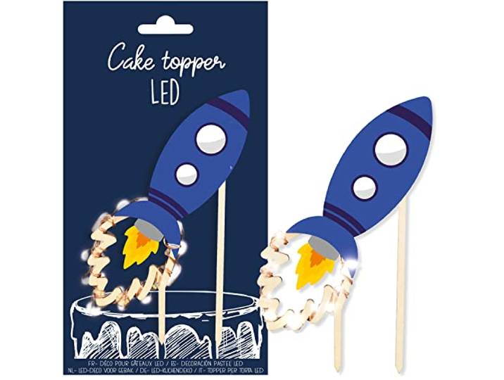 Scrapcooking - Cake Topper LED raket - lichtgevende decoratie van hout verjaardag kinderen voor taarten, gebak, cakes en desserts - decoratie accessoires feestjes - 4968