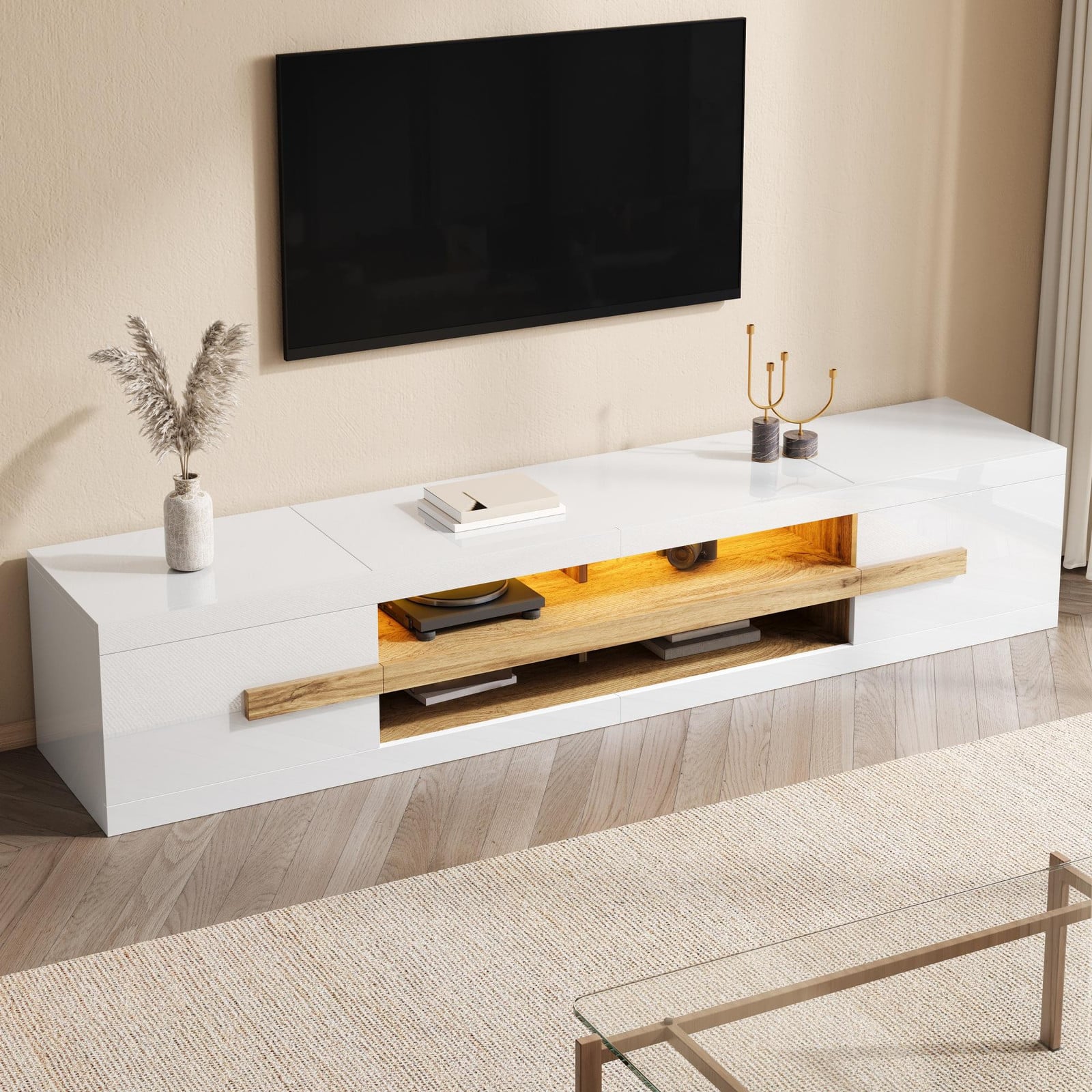 Okwish TV-meubel met LED-verlichting en app-bediening, wit