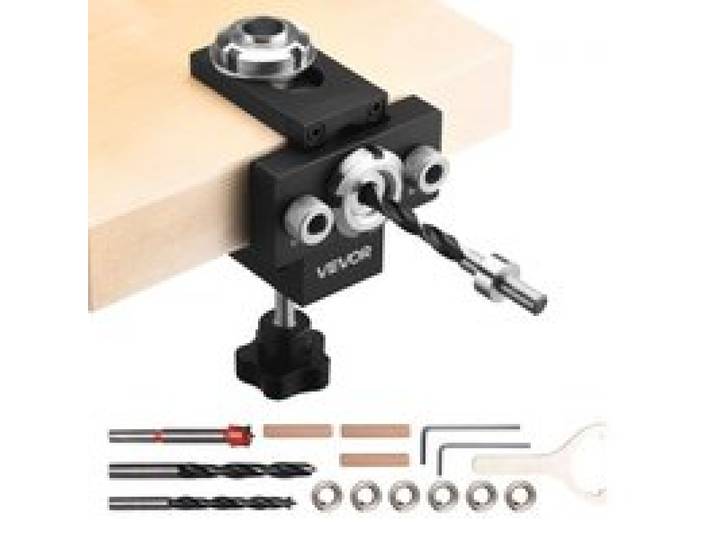 VEVOR Kit de Gabarit de Perçage de Chevilles à Centrage Automatique, Gabarit à Goujonner pour Tourillons Trous Droits, Outils de Travail du Bois avec 3 Forets, Largeur Réglable, pour Menuiserie
